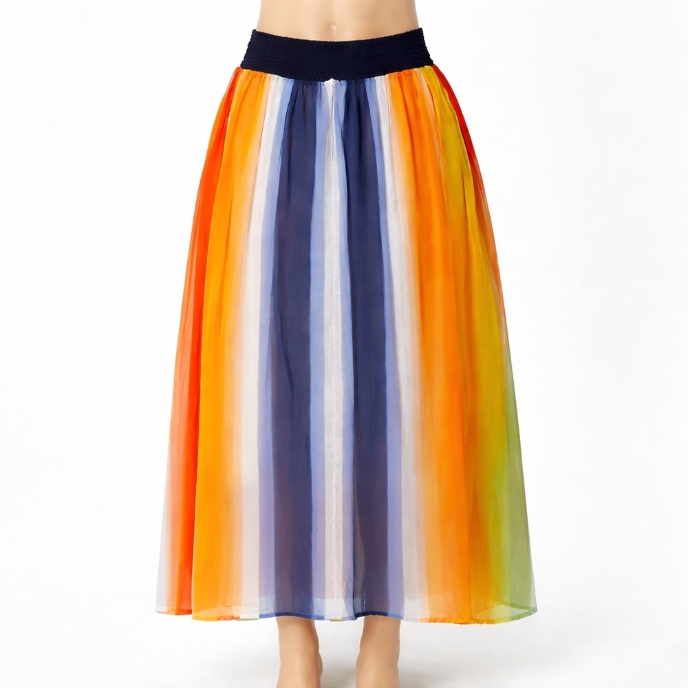 Soft Surroundings Rainbow Globetrotter Chiffon Maxi Skirt Size Petite Large